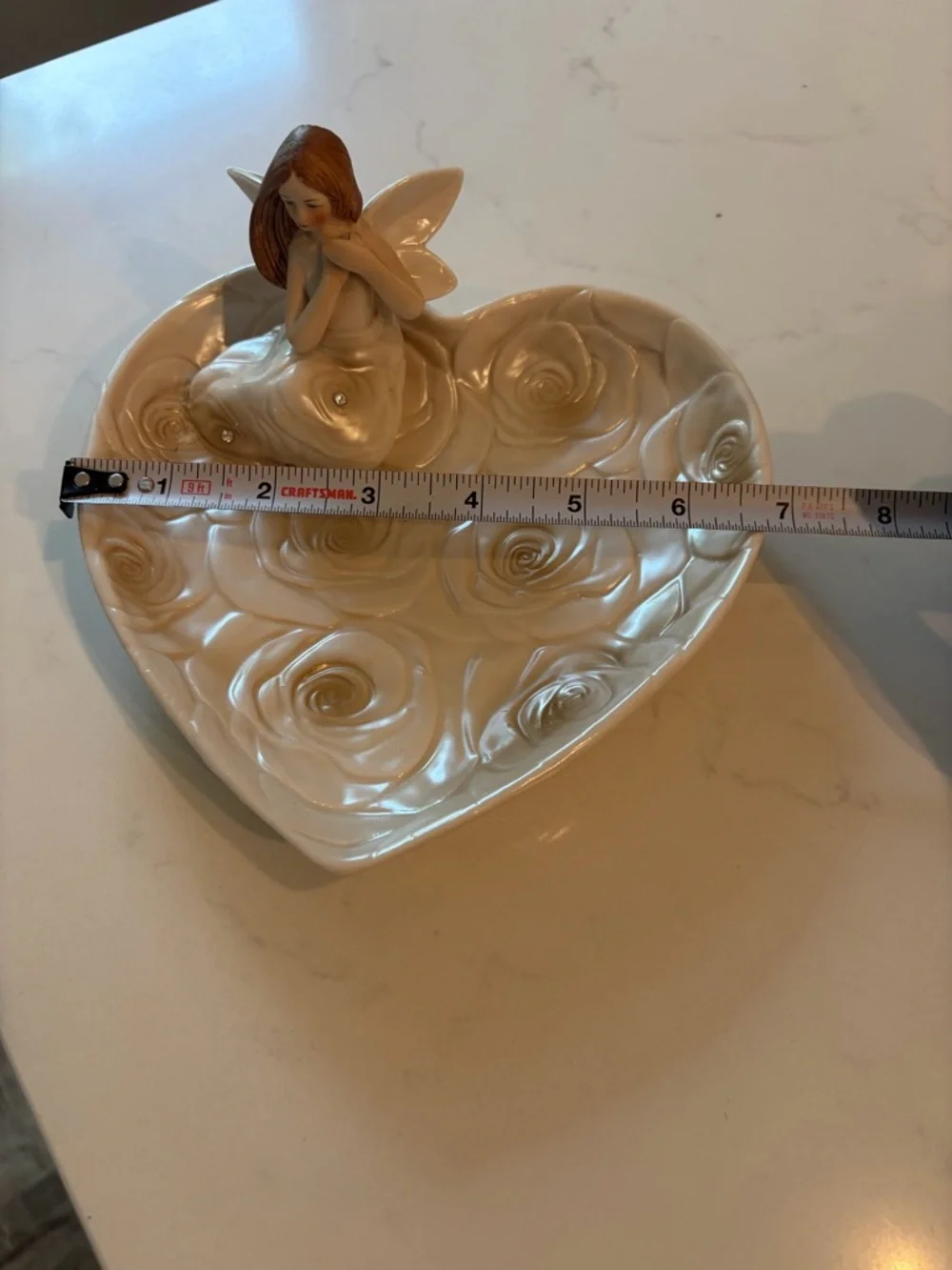 Rose Angel Porcelain Heart Dish in Pearl White